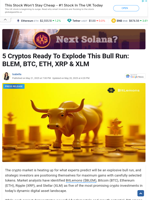 5 Cryptos Ready To Explode This Bull Run: BLEM, BTC, ETH, XRP & XLM