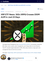 XRP ETF News: 3iQ’s XRPQ Crosses $50M AUM in Just 23 Days