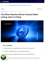 The Ether Machine Moves Toward Public Listing with S-4 Filing