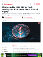 BitMine Adds 110K ETH to Push Holdings to 3.5M, Now Owns 2.9% of Supply - Coinspeaker