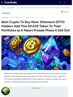 Best Crypto To Buy Now: Ethereum (ETH) Holders Add This $0.035 Token To Their Portfolios as It Nears Presale Phase 6 Sell Out