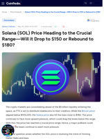 Solana (SOL) Price Heading to the Crucial Range—Will it Drop to $150 or Rebound to $180?
