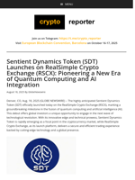 Sentient Dynamics Token (SDT) Launches on RealSimple Crypto Exchange (RSCX): Pioneering a New Era of Quantum Computing and AI Integration