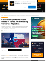 Coinbase Rejects Delaware And Reincorporates To Texas