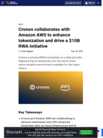 Cronos collaborates with Amazon AWS to enhance tokenization and drive a $10B RWA initiative