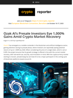 Ozak AI’s Presale Investors Eye 1,000% Gains Amid Crypto Market Recovery