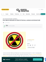 Iran rejects demands on Strait of Hormuz, uranium enrichment halt