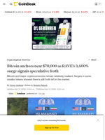 BTC price anchors near $70,000 as RAVE's 3,400% surge signals speculative froth: Crypto Daily