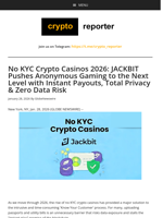 No KYC Crypto Casinos 2026: JACKBIT Pushes Anonymous Gaming to the Next Level with Instant Payouts, Total Privacy & Zero Data Risk