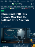 Ethereum (ETH) Hits $3,000: Was That the Bottom? Price Analysis - Crypto Daily