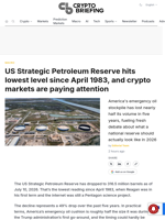 US Strategic Petroleum Reserve hits lowest level since April 1983, and crypto markets are paying attention