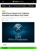 XRP Price to Reach $12.73 Before Possible Crash Warns Top Trader