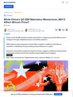 While China's Q2 GDP Maintains Momentum, Will It Affect Bitcoin Price? - BeInCrypto