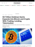 $3 Trillion Goldman Sachs Expands Into Bitcoin and Crypto With Trading, Lending, Tokenization - 
