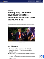 Majority Whip Tom Emmer says House will vote on GENIUS stablecoin bill if paired with CLARITY Act