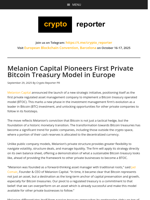 Melanion Capital Pioneers First Private Bitcoin Treasury Model in Europe