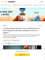 ADA under 20 cents as Hoskinson says he is 'taking a break' after warning of ecosystem failures