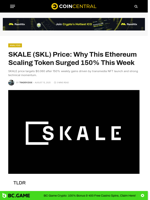 SKALE (SKL) Price: Why This Ethereum Scaling Token Surged 150% This Week - CoinCentral