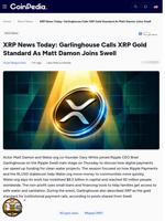 XRP News Today: Garlinghouse Calls XRP Gold Standard As Matt Damon Joins Swell