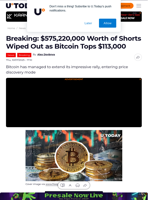 Breaking: $575,220,000 Worth of Shorts Wiped Out as Bitcoin Tops $113,000
