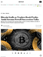 Bitcoin Stalls as Traders Book Profits Amid Jerome Powell Succession Talks - Decrypt