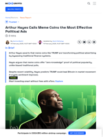 Arthur Hayes: Meme Coins are Political Game Changers