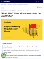 China’s PBOC Warns Virtual Assets Hold “No Legal Status”