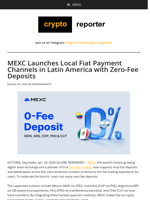 MEXC Launches Local Fiat Payment Channels in Latin America with Zero-Fee Deposits