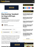 Brian Armstrong: 'Incumbents' Are Trying to Kill Crypto Competition