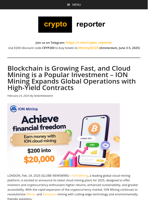 Blockchain is Growing Fast, and Cloud Mining is a Popular Investment - ION Mining Expands Global Operations with High-Yield Contracts