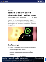 Rumble to enable Bitcoin tipping for its 51 million
users