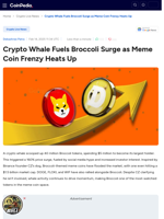 Crypto Whale Fuels Broccoli Surge as Meme Coin Frenzy Heats Up