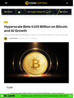 Hyperscale Bets $100 Million on Bitcoin and AI Growth