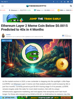 Ethereum Layer 2 Meme Coin Below $0.0015 Predicted to 40x in 4 Months - TheNewsCrypto