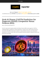 Grok AI Shares 21437% Prediction for Dogecoin (DOGE) Competitor Rexas Finance (RXS)