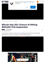 Bitcoin Has 25% Chance of Hitting $125,000 This September - U.Today