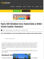 Nearly 500 MetaMask Users Hacked Daily as Wallet Attacks Explode: Chainalysis