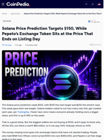 Solana Price Prediction Targets $150, While Pepeto's Exchange Token Sits at the Price That Ends on Listing Day