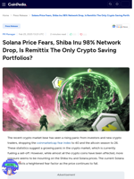 Solana Price Fears, Shiba Inu 98% Network Drop, Is Remittix The Only Crypto Saving Portfolios?