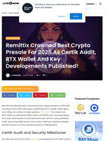 Remittix Crowned Best Crypto Presale For 2025 As Certik Audit, RTX Wallet And Key Developments Published! | Live Bitcoin News