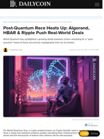 Post-Quantum Race Heats Up: Algorand, HBAR & Ripple Push Real-World Deals - DailyCoin