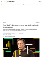 Elon Musk's X to launch crypto and stock trading in ‘couple weeks’