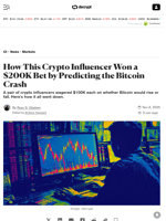 How This Crypto Influencer Won a $200K Bet by Predicting the Bitcoin Crash - Decrypt