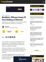 BlackRock, JPMorgan Among 35 Firms Building on Ethereum