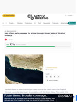 Iran offers safe passage for ships through Omani side of Strait of Hormuz