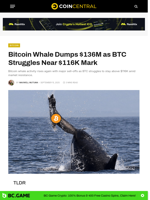 Bitcoin Whale Dumps $136M as BTC Struggles Near $116K Mark - CoinCentral