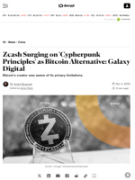 Zcash Surging on 'Cypherpunk Principles' as Bitcoin Alternative: Galaxy Digital - Decrypt
