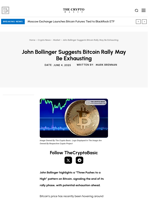 John Bollinger Suggests Bitcoin Rally May Be Exhausting