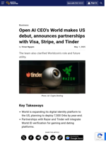 Open AI CEO's World makes US debut, announces partnerships with Visa, Stripe, and Tinder