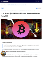 U.S. Plans $115 Billion Bitcoin Reserve Under New Bill